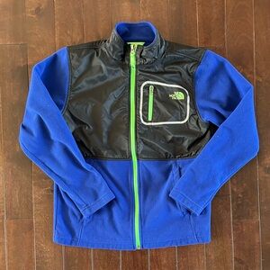 Boys The North Face Blue Hooded Zip Fleece Jacket Size Large 14-16